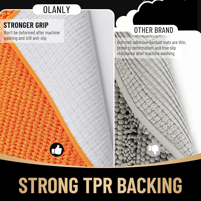 OLANLY Thick Small Bathroom Rugs 24x16, Extra Soft Absorbent Chenille Bath Rugs, Rubber Backing, Machine Wash Dry, Bath Mats for Bathroom Floor, Tub and Shower, Home Decor Accessories, Orange