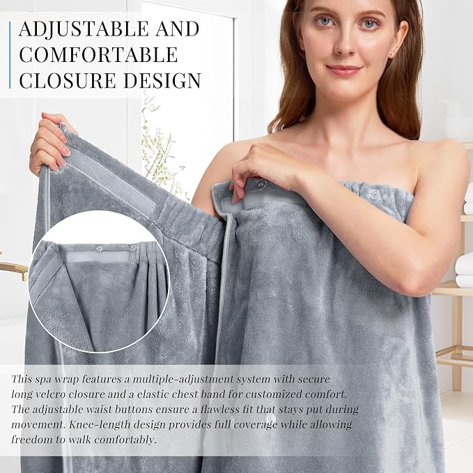 PJGGZ Towel Wrap for Women, Three Adjust Clasps Closure Bath Wraps After Shower Spa Sauna Bathrobe(Available in Plus Size)