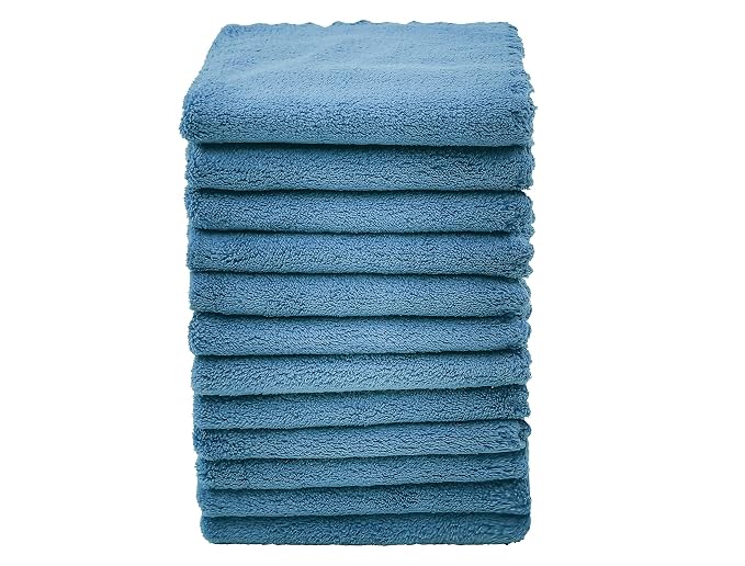 Kyapoo Baby Washcloths 12 Pack 12x12 Inches Microfiber Coral Fleece Extra Absorbent and Soft for Newborns, Infants and Toddlers-Navy Blue