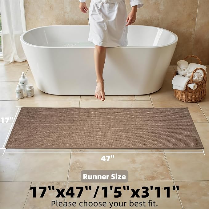 Large Bathroom Rugs Runner Bathroom Mat Quick Dry, Non Slip Bath Mat, Machine Washable Rugs 17"x 47", Camel, Thin Bath Mat Fit Under Door