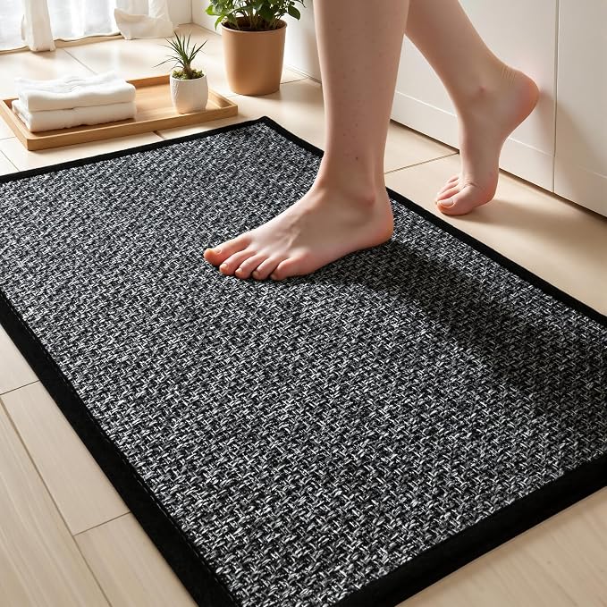 Non Slip Bath Mat with Rubber-Backing Braided Absorbent Machine Washable Quick Dry Small Bathroom Rug Ultra Thin Door Mat Toilet Rug, 17" x 24"