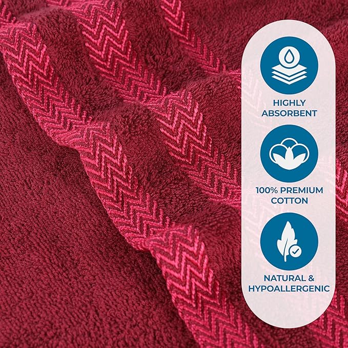 Superior Cotton Bath Sheet Set, Oversized Large Plush Soft Absorbent Body Towel, Shower, Spa, Hotel, Pool, Bath Basics, Home Essentials, Luxury, Fluffy, Quick Dry, Hays Collection, Set of 2, Cranberry