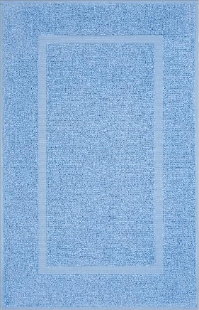 Cotton Paradise 100% Cotton Turkish Bathmat Set, Soft Absorbent Quick Dry, 2 Piece 20x34 Bathmat Floor Set, Sky Blue