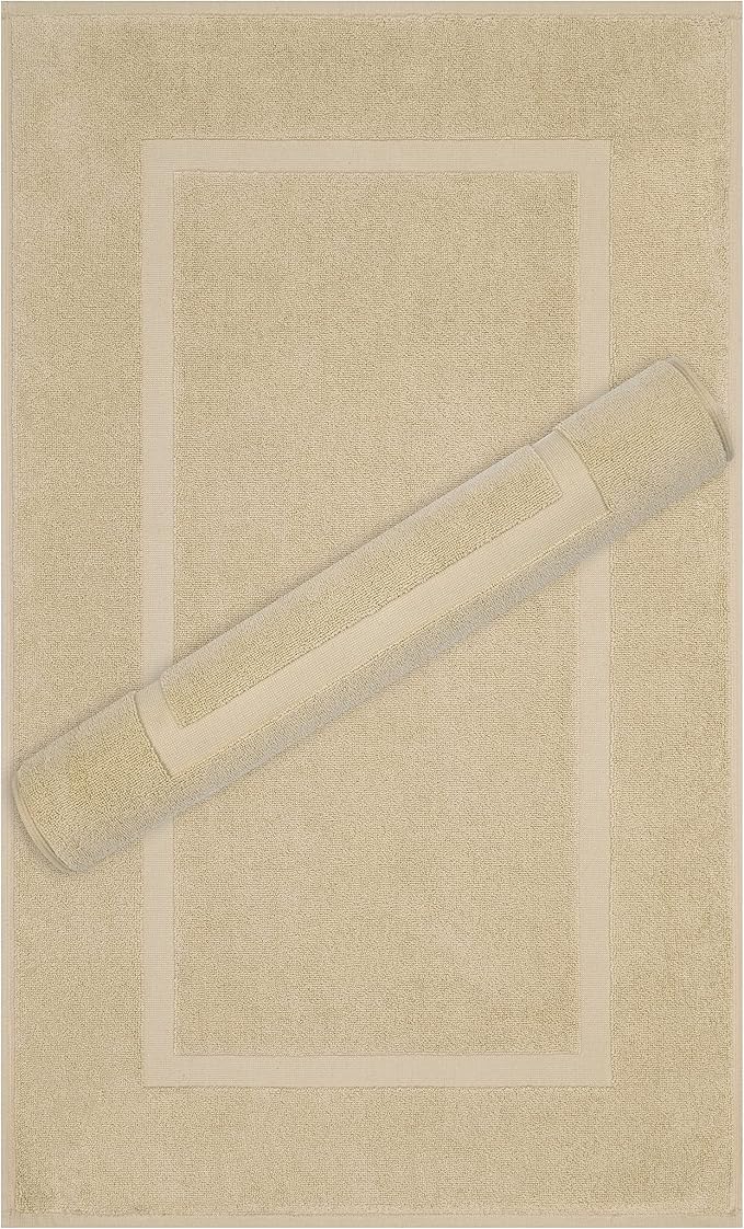 Cotton Paradise 100% Cotton Turkish Bathmat Set, Soft Absorbent Quick Dry, 2 Piece 20x34 Bathmat Floor Set, Beige