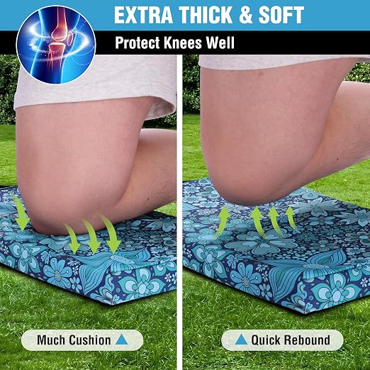 WORKPRO 17" Kneeling Pad with Removable Cover, Blue Floral Printing | Soft NBR Foam Cushioning, Large Size, For Gardening, Daily Chores, Workout Supplies