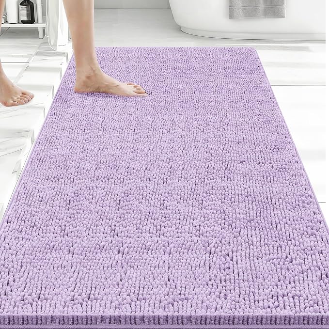 Bcoimo 48x30 Chenille Bath Mat – Non-Slip with Backing Bath Rug Ultra-Absorbent and Machine Washable Bathroom Mat Quick-Dry Design. Ideal for Bathroom Shower and Tub Areas