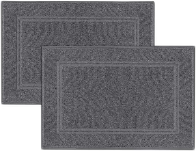 Tens Towels Pack of 2 Bath Mats 100% Cotton, 20 x 32 Inches, Super Absorbent, Hotel Quality Premium Floor Towels, Luxurious, Soft & Quick Dry, Not a Bathroom Rug, Dark Grey