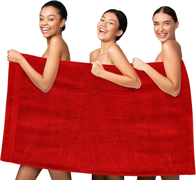 Elegant Comfort Three Line Popcorn Towel Set for Bathroom 35 x 70 inches, Premium Hotel Quality 1-Pack Jumbo Towels, 100% Turkish Cotton, Soft and Durable, Quick Dry and Highly Absorbent, Red