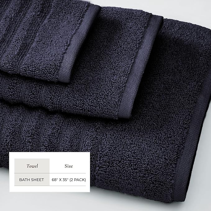 Great Bay Home 2 Pack Bath Sheet Set - 100% Cotton Towel Set - Absorbent & Quick-Dry Towels for Bathroom (Navy Blue)