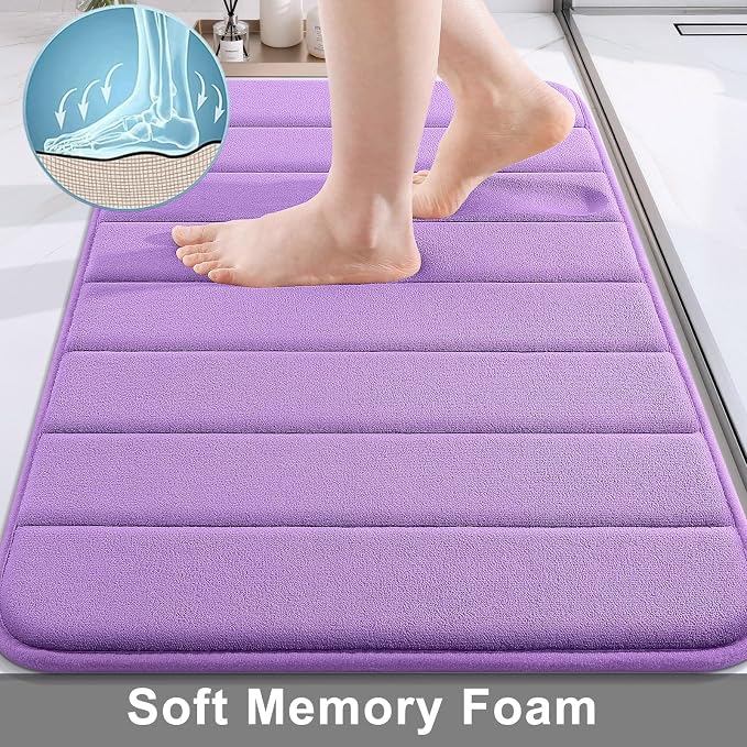 Buganda Memory Foam Bath Mat, 35.4" x 24", Ultra Soft Bathroom Rugs, Water Absorbent and Machine Washable Bath Rug Runner for Bathroom, Shower, and Tub, Lavender