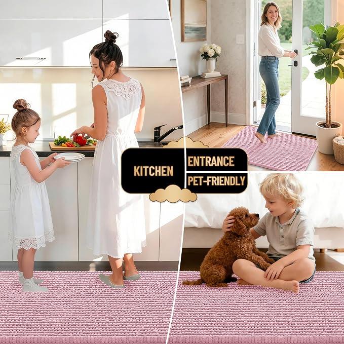 OLANLY Thick Large Bathroom Rugs 44x32, Extra Soft Absorbent Chenille Bath Rugs, Rubber Backing, Machine Wash Dry, Bath Mats for Bathroom Floor, Tub and Shower, Home Decor Accessories, Dusty Rose