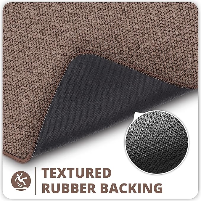 Bosap Bath Mat,Ultra Thin Bathroom Runner Rugs,Large Bath Mats for Bathroom,Quick Dry,Non-Slip,Machine Washable,Low Pile,Bath Rug,Shower Outside,Sink,Home Decor Accessories.Brown,2'x5'（24x60inch）