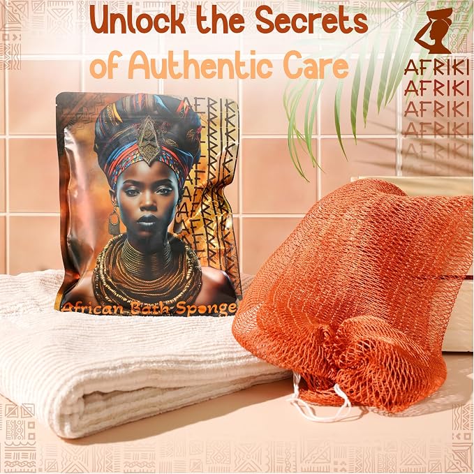 African Net Sponge, Premium Authentic Exfoliating Body Scrubber, Extra Long Stretch Bath Sponge for Shower, Deep Exfoliating Washcloth for Smooth Skin, 1 Pack (Burnt Orange)