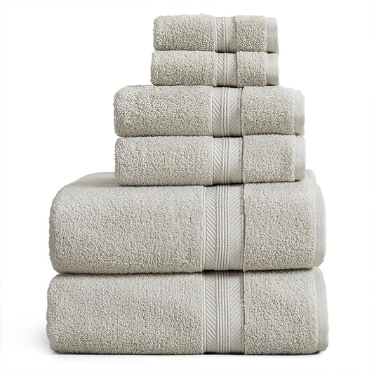 100% Cotton Bath Towels 6-Piece Set | Quick Dry Bath Towels | Grey Towels | Springtree Home 6-Piece Grey Towel Set | Absorbent Quick-Dry Towels for Bathroom | Oeko-TEX® Standard 100 Cotton