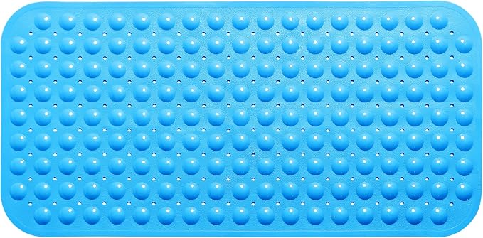 Large Non-Slip Bathtub & Shower Mat 31”x16” (Smooth/Non-Textured Tubs Only) Safe, Clean, Machine-Washable, Superior Grip&Drainage, Vinyl, Opaque Light Blue