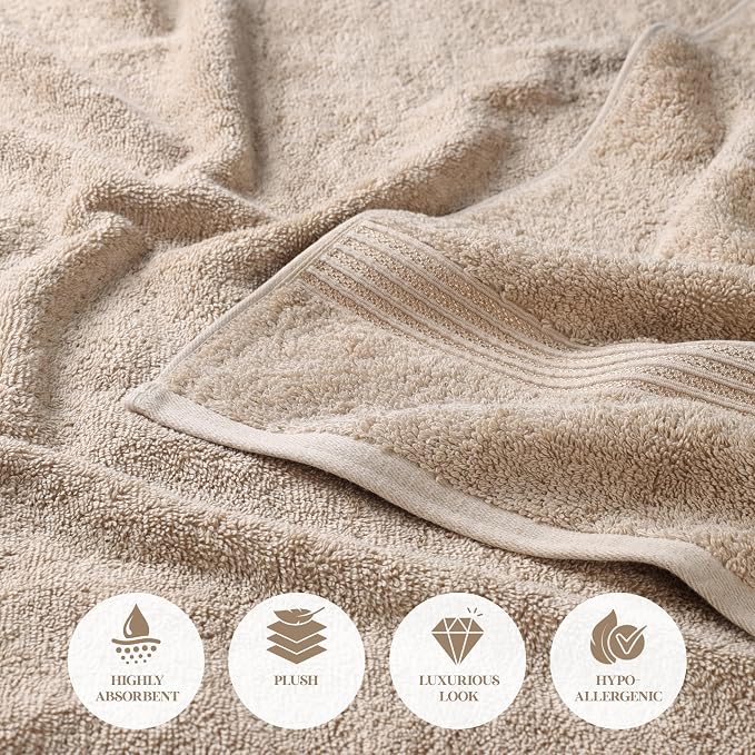 Superior Egyptian Cotton 6-Piece Towel Set, Bathroom Essentials, Towels For Bathroom, Apartment, Airbnb, Guest Bath, Face, Hand, Bath Towels, Washcloths, Absorbent, Fast Drying, Taupe