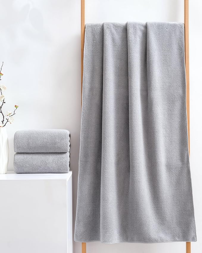Lumimi Towels 4 Piece Soft Microfiber Bath Towel Set Salon Gym Yoga Travel Incredibly Absorbent Lightweight Quick Dry and Durable, 55" L x 27" W, 4 Pack Light Grey