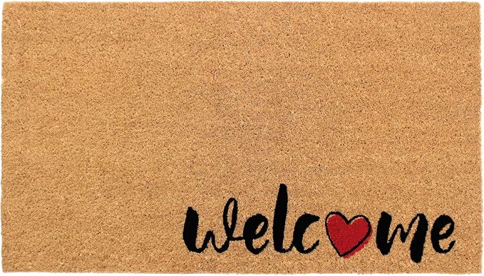 Croft&Cane Coco Coir Doormat - Welcome Doormat with Heart Accent - Non Slip Dirt Trapping Low Profile Indoor Outdoor Front Door Mat for Porch, Patio & Entryway - 17 x 30 Inches
