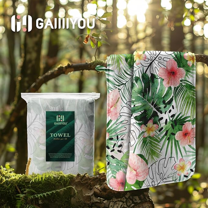 Green Palm Leaf Hand Towel Premium Microfiber Fingertip Towels for Bathroom Kitchen