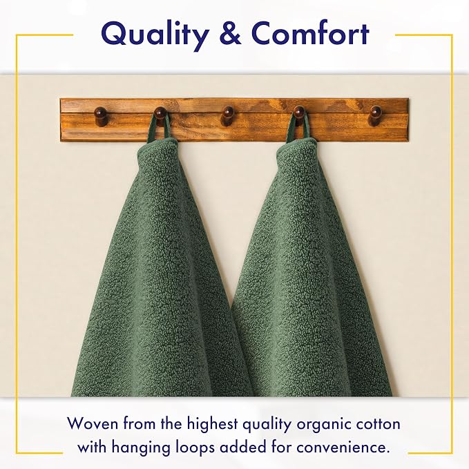 Alusa Home 100% Organic Luxury Bath Sheets - GOTS Certified - Extra Large 35x70 Inches (Pack of 2) Zero-Twist, Long-Staple Cotton Bath Sheet Set (Hunter Green)