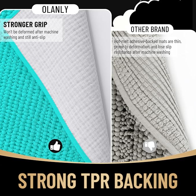 OLANLY Thick Bathroom Rugs 30x20, Extra Soft Absorbent Chenille Bath Rugs, Rubber Backing, Machine Wash Dry, Bath Mats for Bathroom Floor, Tub and Shower, Home Decor Accessories, Teal