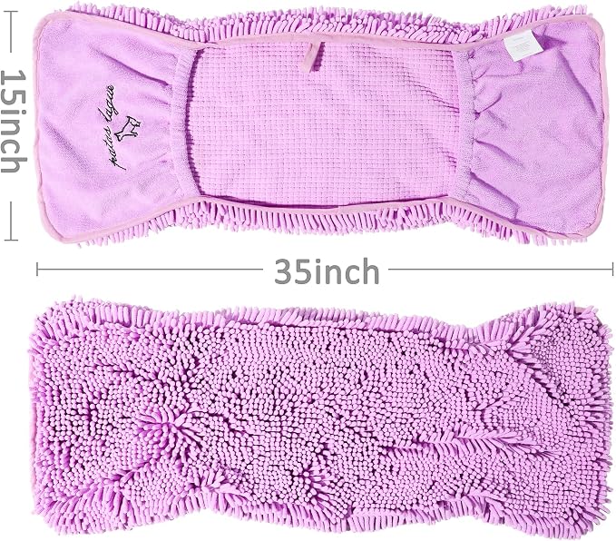Patas Lague Absorbent Dog Towel for Drying Dogs Large, 35''x15'' Extra Large Microfiber Quick Drying Pet Bath Towel with Hand Pockets, Machine Washable Pet Shammy Lilac