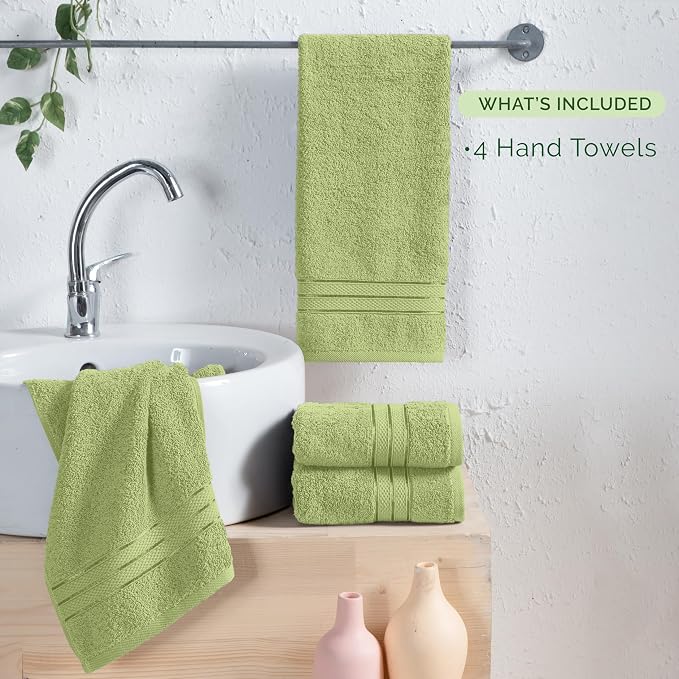 Elegant Comfort Three Line Popcorn Towel Set for Bathroom 16 x 28 inches, Premium Hotel Quality 4-Pack Hand Towels, 100% Turkish Cotton, Soft and Durable, Quick Dry and Highly Absorbent, Sage Green