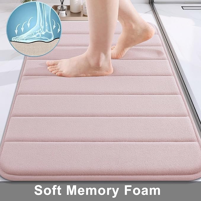 Buganda Memory Foam Bath Mat, 60" x 24", Ultra Soft Bathroom Rugs, Water Absorbent and Machine Washable Bath Rug Runner for Bathroom, Shower, and Tub, Peach
