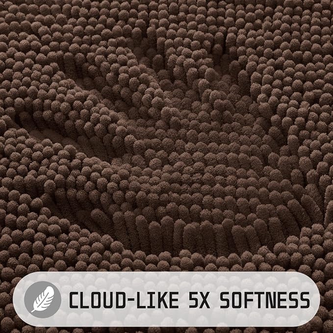 Yimobra Long Bathroom Rugs 44"x24", Extra Soft Non Slip Bath Mat for Tub, Super Absorbent Quick Dry Shaggy Rug Floor Carpet, Machine Washable,Brown
