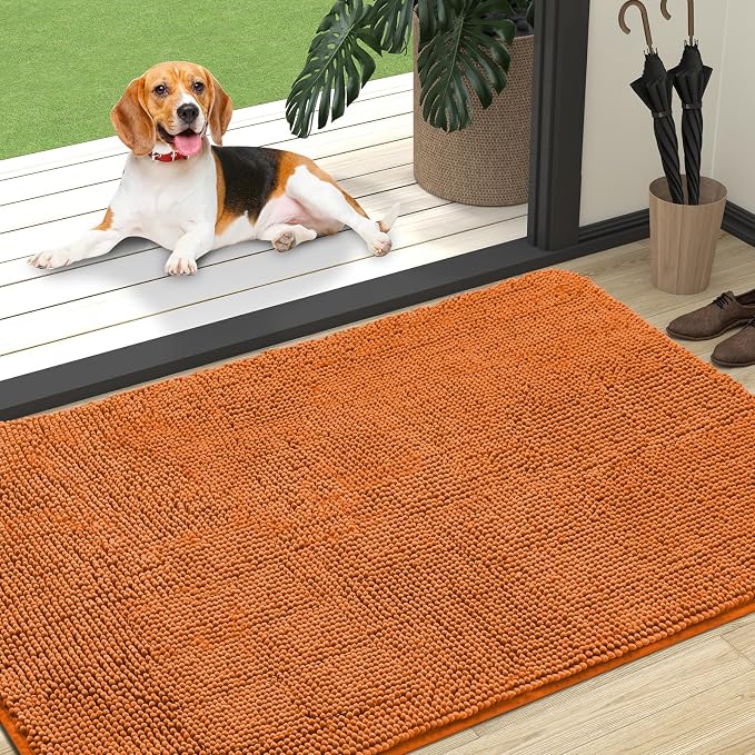 OLANLY Dog Door Mat for Muddy Paws 47x32, Absorbs Moisture and Dirt, Absorbent Non-Slip Washable Doormat, Quick Dry Chenille Mud Mat for Dogs, Entry Indoor Entryway Carpet for Inside Floor, Clay