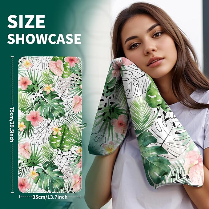 Green Palm Leaf Hand Towel Premium Microfiber Fingertip Towels for Bathroom Kitchen