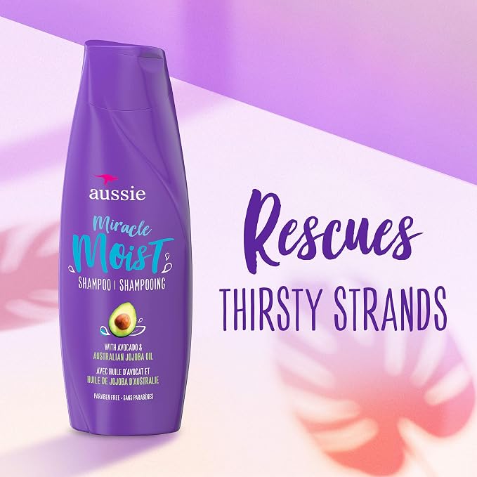 Aussie Miracle Moist Shampoo with Avocado & Jojoba for Dry Hair, Paraben-Free, 30.4 Fl Oz, (Pack of 4)