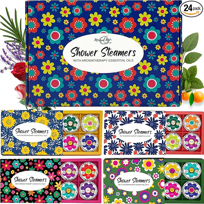 Shower Steamers for Women Gift Set, 24pc Shower Bombs Aromatherapy Gift Set w/Organic Essential Oils. Shower Melts, Bath Bombs for Shower, Birthday Gifts, Individually Wrapped & 4 Boxes of Pack of 6