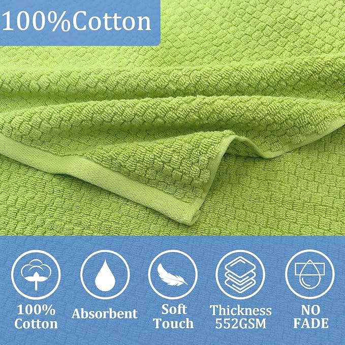 VOOVA & MOVAS Hooded Bath Towels for Kids | Soft Absorbent 100% Cotton Thick Towel Wrap | Versatile Beach, Pool, Swim & Bath Cover-Up | Grass Green Solid Waffle