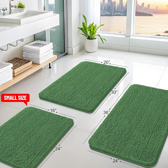Arotive Bathroom Rugs 30x20, Extra Soft Absorbent Shaggy Chenille Bath Rugs, Machine Washable Rubber Backing Bath Mats for Bathroom Floor Tub and Shower, Home Decor Accessories, Olive Green