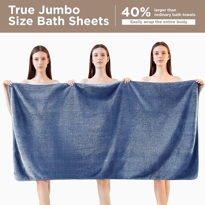 Oversized Bath Towels 8 Piece Towel Set, 2 Extra Large Bath Sheets, 2 Hand, 4 Washcloths, Luxury Soft Super Absorbent Thick Shower Towels for Bathroom, Spa & Hotel, Quick Dry, Electric Blue