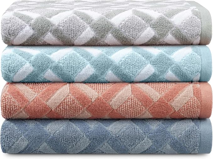 Martex Restore Geo Bath Towel – Soft, Absorbent, Moisture-Wicking and Quick to Dry – Lightweight for Everyday Use – Comfortable Feel with Convenient Loop for Hanging – 30" x 56" – Blue
