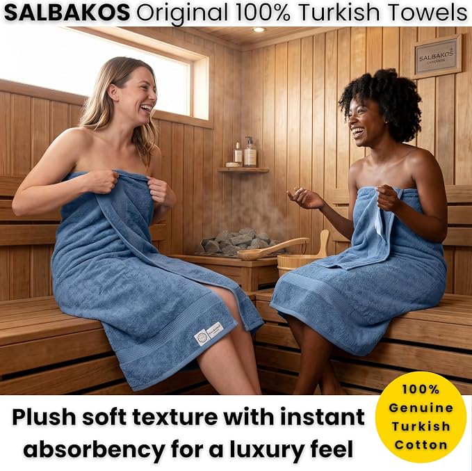 SALBAKOS 2-Piece 100% Turkish Cotton Extra Large Bath Towel 35x70 inch | Premium Hotel Quality Bath Sheet Towels | Thick, Soft, Absorbent, Oversized Bath & Beach Towels (Blue, 2 Bath Sheets)