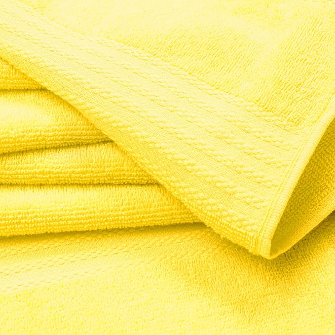 GLAMBURG Premium Cotton 4 Pack Bath Towel Set - 100% Pure Cotton - 4 Bath Towels 27x54 - Ideal for Everyday use - Ultra Soft & Highly Absorbent - Yellow