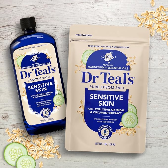Dr Teal's Epsom Salt Magnesium Soak, Sensitive Skin with Colloidal Oatmeal & Cucumber Extract, 3 lbs
