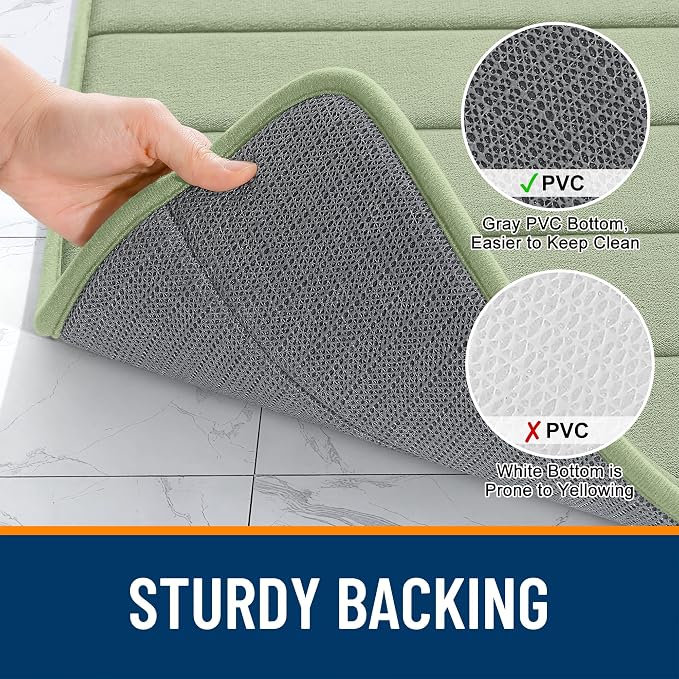 OLANLY Memory Foam Bath Mat 35x16, Super Soft Absorbent Bathroom Rugs, Quick Dry, Machine Washable Shower Floor Rugs, Bathmat Carpet, Bathroom Home Decor Accessories, Sage Green