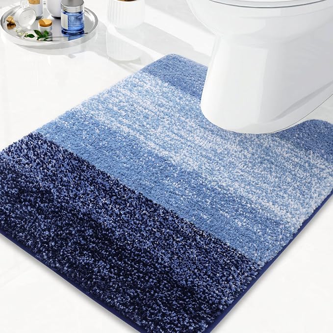 Arotive Microfiber Bathroom Rugs, Shaggy Soft and Absorbent Contour Toilet Rugs, Thick Plush Machine Washable Dry Bath Mats for Toilet Base, 24x20, Blue, U-Shape