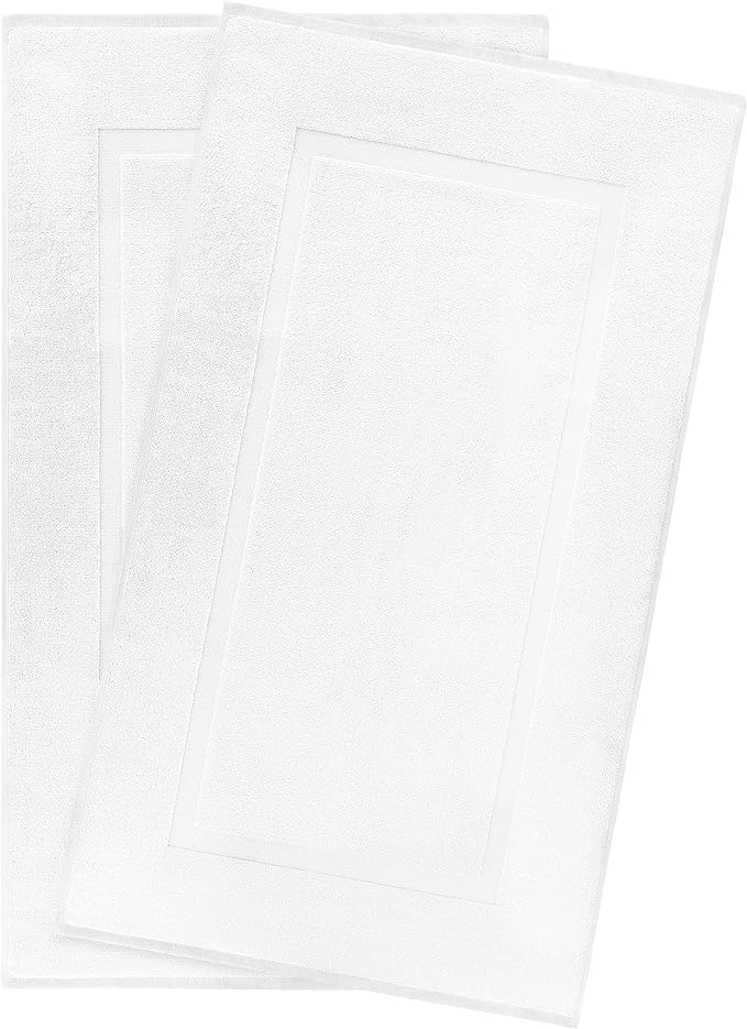 Cotton Paradise 100% Cotton Turkish Bathmat Set, Soft Absorbent Quick Dry, 2 Piece 20x34 Bathmat Floor Set, Snow White