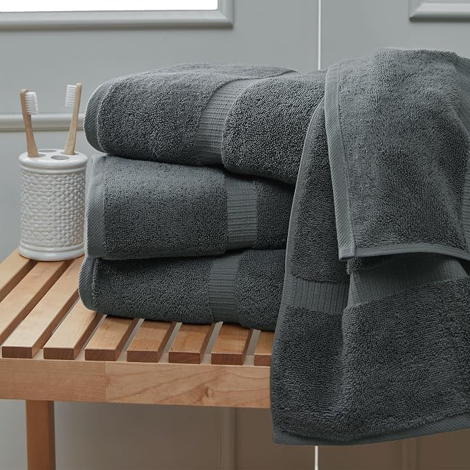 Towel Bazaar 4-Piece Extra Large Bath Towel Set, 100% Premium Cotton Turkish Towels, 30x60 Luxury Towel Super Soft and Absorbent, Perfect Use for Bathroom, Shower Towels - Dark Gray