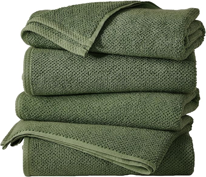 Great Bay Home 100% Cotton 4 Pack 54x27 Bath Towel Set - Absorbent, Quick-Drying, Durable Towels for Bathroom Decor - Low-Twist, Two-Ply Fibers (Forest Green)