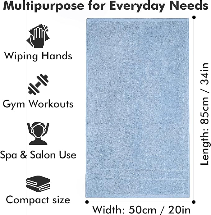 100% Ring Spun Cotton Hand Towels for Bathroom – 550 GSM Soft & Absorbent Towel Set– Pack of 6 Small Towel (34x20in) – Quick Dry Luxury Cotton Hand Towels – Sky Blue