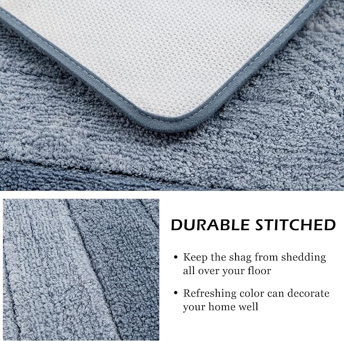 2 Piece Ombre Bath Mat Set for Bathroom, Non Slip Ultra Soft and Thick Water Absorbent Bath Carpet, Machine Washable & Quick Dry Bathroom Rug, for Bedroom Door Living Room Blue