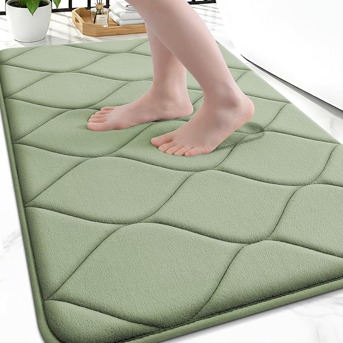 Smiry Memory Foam Bath Mat 30''x20'', Ultra Soft Non-Slip Bathroom Rug, Plush Water Absorbent Quick Dry and Machine Washable Floor Mat for Shower, Tub & Home Decor, Sage Green