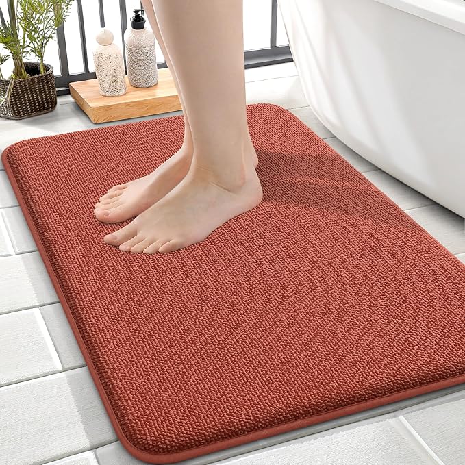 OLANLY Thick Memory Foam Small Bathroom Rugs 24x16, Extra Soft Absorbent Bathroom Mat, Quick Dry Bath Mats, Non-Slip, Machine Washable Carpet, Tub and Shower, Home Decor Accessories, Rustic Terracotta