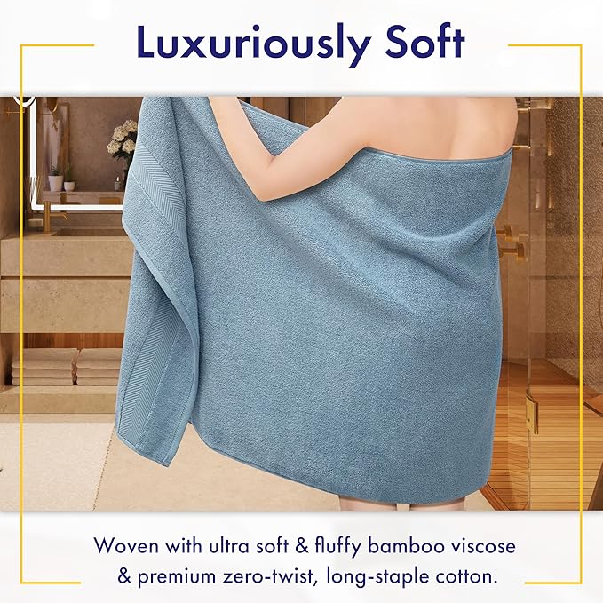 Alusa Home Ultra Soft & Plush Viscose from Bamboo Bath Sheets - 700 GSM Pack of 2 - Extra Large 70x35 in - Super Absorbent & Quick Drying (Chambray)